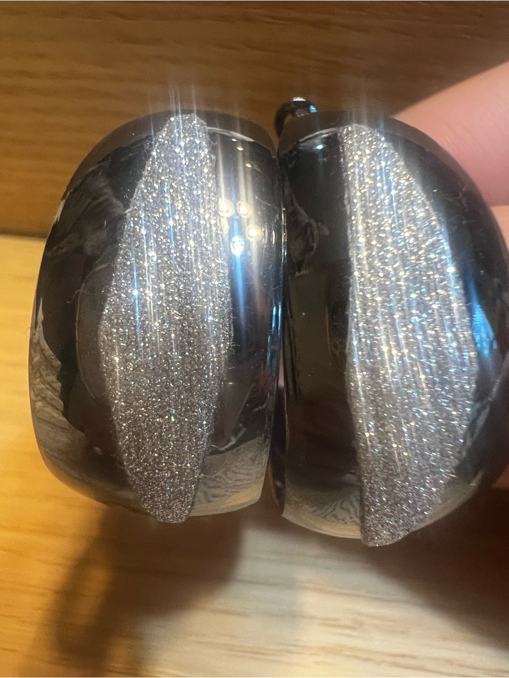 Chunky dark Silver Glitter Hoop Earrings